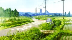 Anime landscape clouds grass neon genesis evangelion