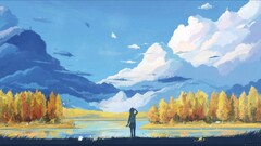 Anime landscape nature fantasy art Minimalism vector artwork