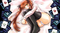 Anime legs stockings anime girls green eyes brunettes underwear 