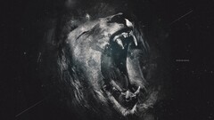 Anime lion monochrome artwork digital art Mammals big cats teeth