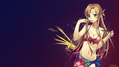 Anime long hair anime girls brown eyes brunettes bikini sword 