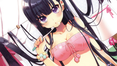 Anime long hair anime girls brunettes purple eyes