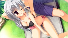 Anime long hair anime girls gray hair kobuichi game cg cleavage 