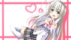 Anime long hair anime girls green eyes school uniforms gray 