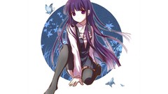 Anime long hair anime girls inu x boku ss black hair purple 
