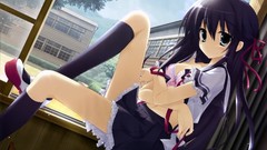 Anime long hair anime girls school uniforms bra black hair hair 