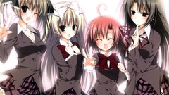 Anime long hair anime girls school uniforms short hair wink 