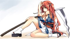 Anime long hair anime girls scythe brown eyes touhou onozuka 