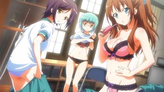 Anime long hair anime girls short hair bra ecchi cleavage 
