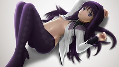 Anime long hair pantyhose mahou shoujo madoka magica seifuku 