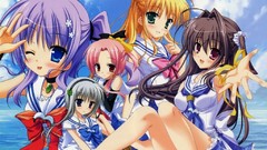 Anime long hair short hair skyscapes