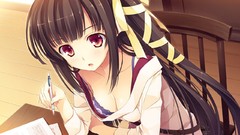Anime Mana long hair brunettes bra game cg yuuki hagure 