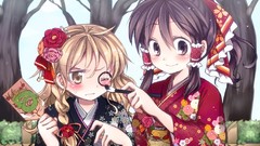 Anime Manga kimono anime girls hakurei reimu touhou kirisame 