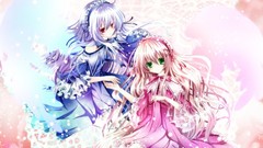 Anime Manga pink hair long hair anime girls green eyes