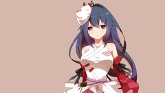 Anime masks blue hair long hair anime girls Simple Background