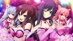 Anime microphones anime girls corset brunettes bra bare 