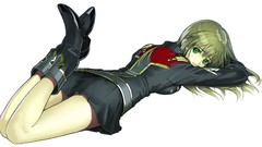 Anime military blondes skirts long hair boots green eyes 