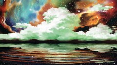 Anime nature clouds water digital art sky