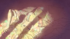 Anime navel anime girls blue eyes short hair bra lying down 