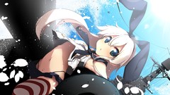 Anime navel anime girls kantai collection striped legwear bunny 