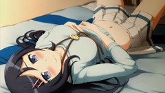 Anime navel beds skirts blush anime girls blue eyes black hair 