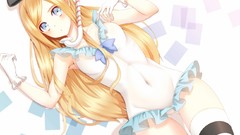 Anime navel gloves stockings blondes long hair anime girls blue 