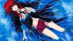 Anime navel wet long hair anime girls blue eyes seifuku 