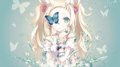 Anime nekomimi anime girls animal ears blue eyes butterfly