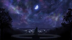 Anime night artwork fantasy art moon dark sky Stars
