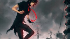 Anime original characters tie dark hair power lines