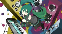 Anime piano blue hair anime girls hatsune miku vocaloid
