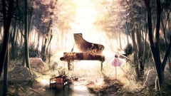 Anime piano dress anime girls forests