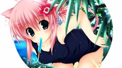 Anime pink hair animal ears swimsuits