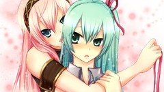 Anime pink hair anime girls blue eyes green eyes hatsune miku 