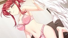 Anime pink hair anime girls closed eyes bra underwear panties 