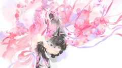 Anime pink hair anime girls miniskirts short skirts