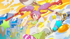 Anime pink hair anime girls wink purple eyes twintails original 