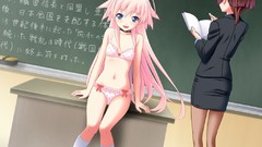 Anime pink hair bra game cg underwear panties blackboards 