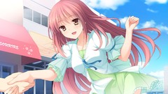 Anime pink hair long hair anime girls short hair game cg visual 