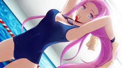 Anime pink hair long hair blue eyes original characters school 