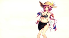 Anime pink hair long hair straws swimsuits