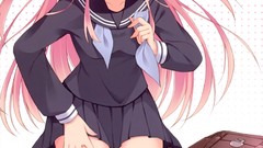 Anime pink hair school uniforms thigh highs
