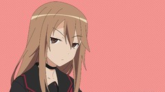 Anime red background long hair anime girls brown eyes brunettes 