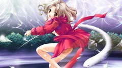 Anime red dress blondes barefoot anime girls brown eyes galge 