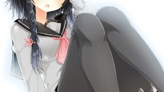 Anime red eyes anime girls braids black hair ecchi soft shading 
