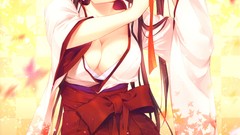 Anime red eyes anime girls dmyo miko cleavage original 
