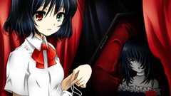 Anime red eyes anime girls school uniforms short hair 