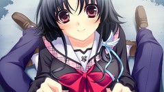 Anime red eyes anime girls seifuku black hair game cg ecchi