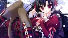 Anime red eyes anime girls tights black hair