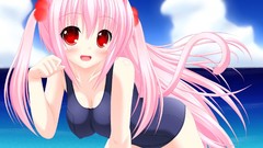 Anime red eyes Beaches school blush pink hair animal ears 
